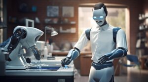 a robot ironing clothes, photorealistic style, in the style of serene atmospheres, vibrant academia, intel core, grey academia, traditional chinese, elegant, emotive faces, ue5 --ar 16:9 --v 5.2 Job ID: 9fe6b7bd-55c8-4fa6-8793-153991872e53
